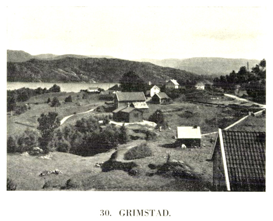 Grimstad gård ca. 1930-tallet. (Fra boken Fana II, av Hermod Hjellestad)